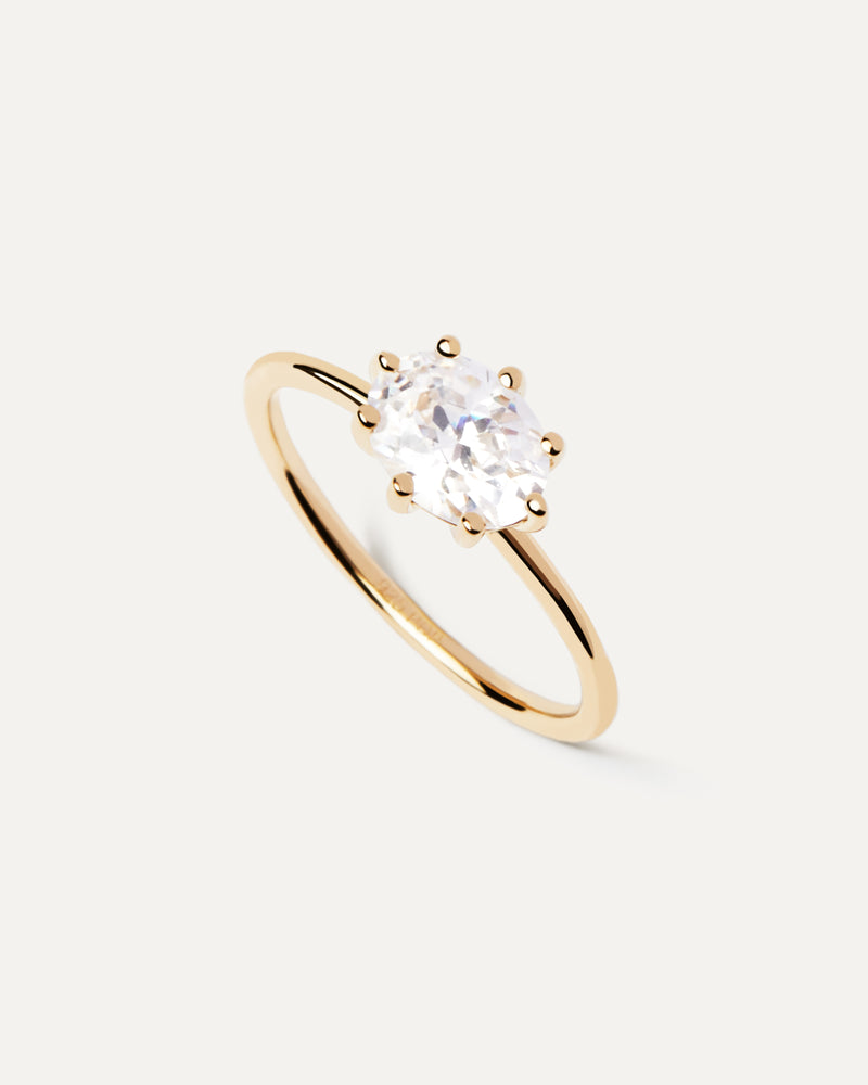 Gold-plated half geometric ring set with white zirconia