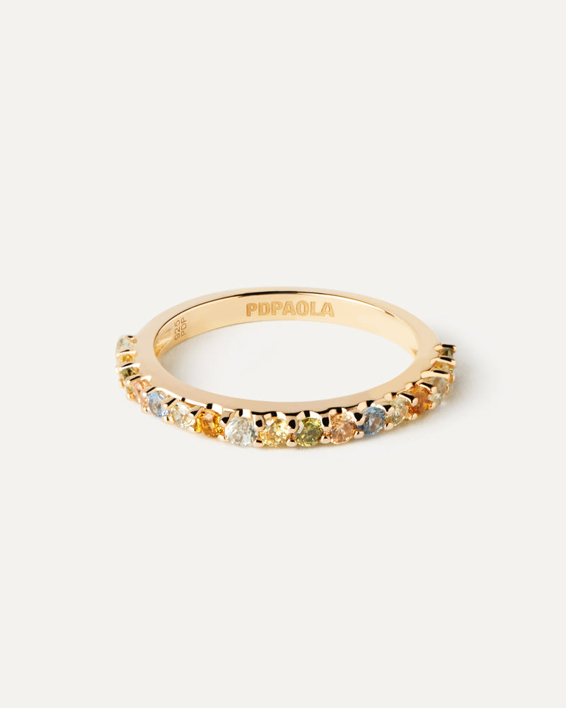 Gold-plated half eternity ring set with multicolor cubic zirconias