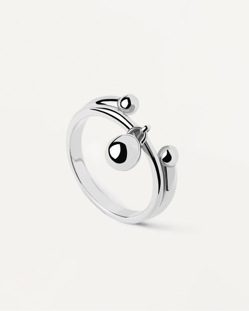 Sterling silver ring with three hanging balls