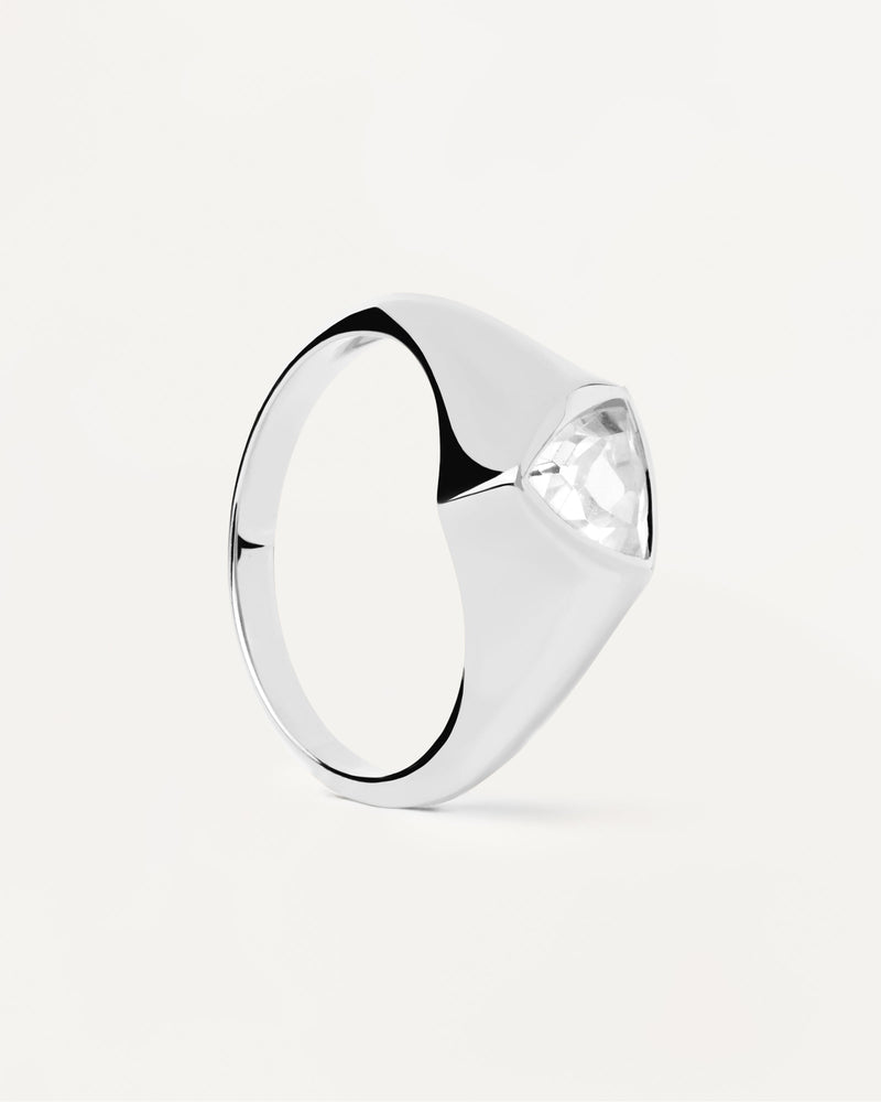 Sterling silver statement ring with triangular white zirconia