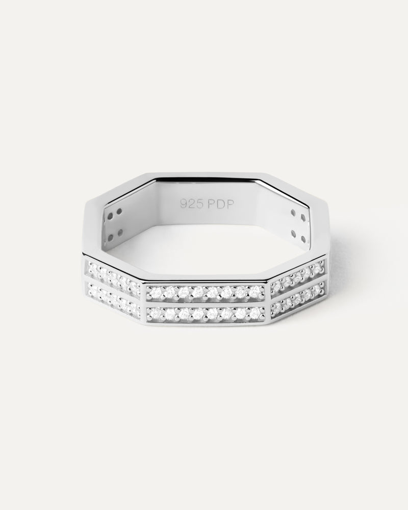 Gold-plated eight-prong setting solitary ring with white zirconia