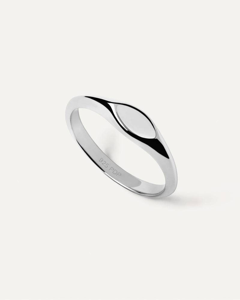 Sterling silver slim signet ring with eye shape plain design