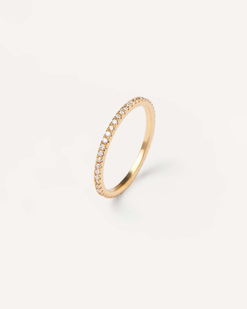 18k gold engagement ring set with small lab-grown diamonds equaling 0.35 carats
