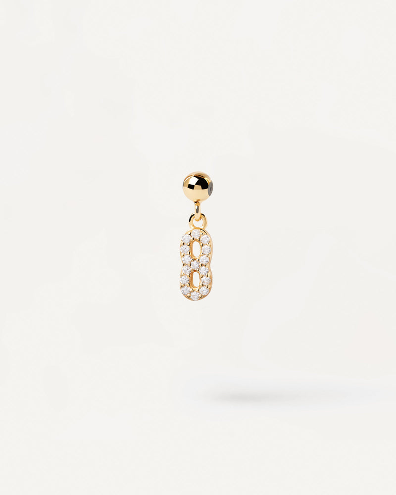 Gold-plated silver 8 number for Charm necklace or bracelet with white zirconia