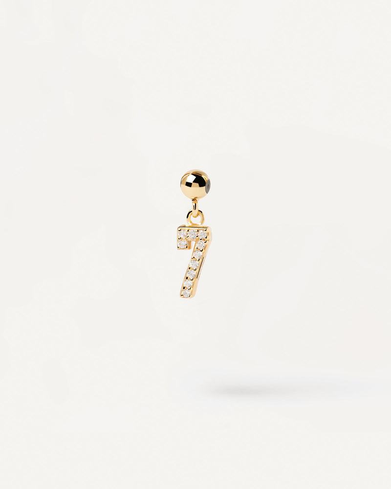 Gold-plated silver 7 number for Charm necklace or bracelet with white zirconia