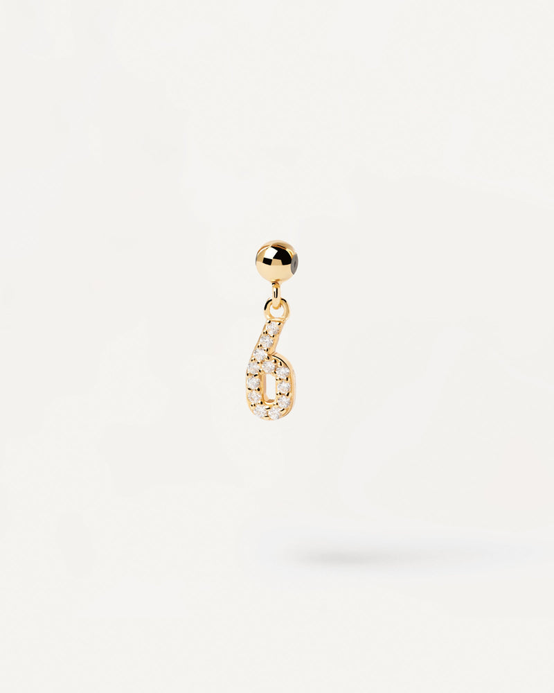 Gold-plated silver 6 number for Charm necklace or bracelet with white zirconia