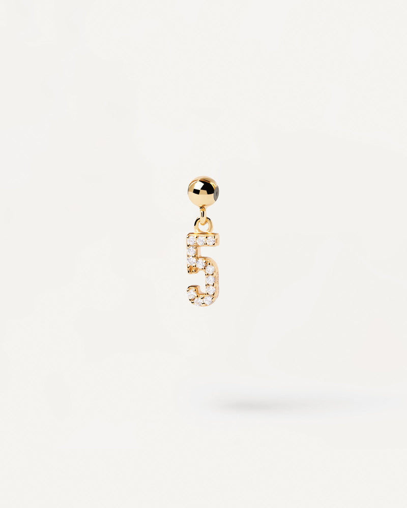 Gold-plated silver 5 number for Charm necklace or bracelet with white zirconia