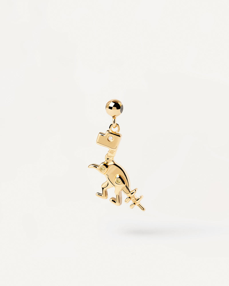 Gold-plated silver dinosaure pendant for Charm necklace or bracelet with white zirconia