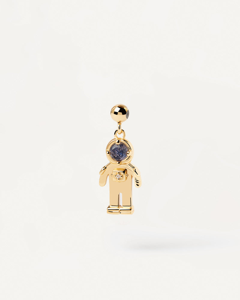 Gold-plated silver cosmonaut pendant for Charm necklace or bracelet with blue gemstone