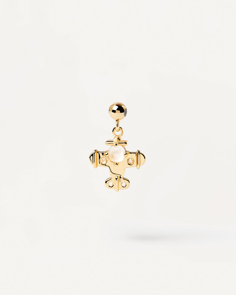Gold-plated silver airplane pendant for Charm necklace or bracelet with white zirconia