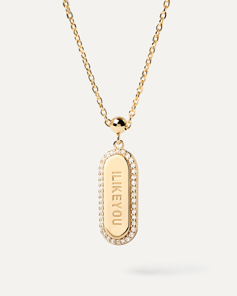 Gold-plated silver oval plate love charm for necklace or bracelet