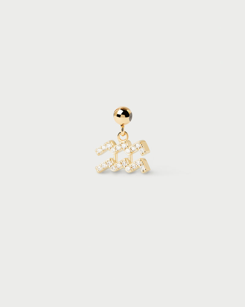 Aquarius zodiac sign charm adorned with white zirconia to customize necklace or bracelet