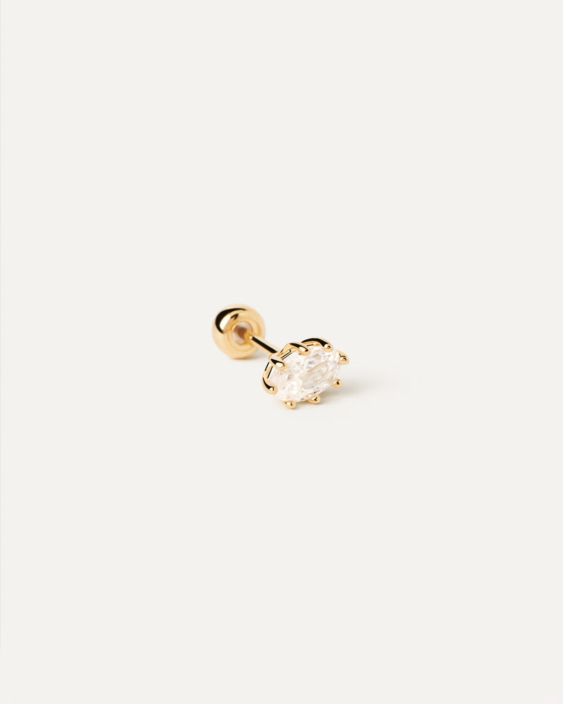 Gold-plated eight-prong setting oval ear piercing set with white zirconia