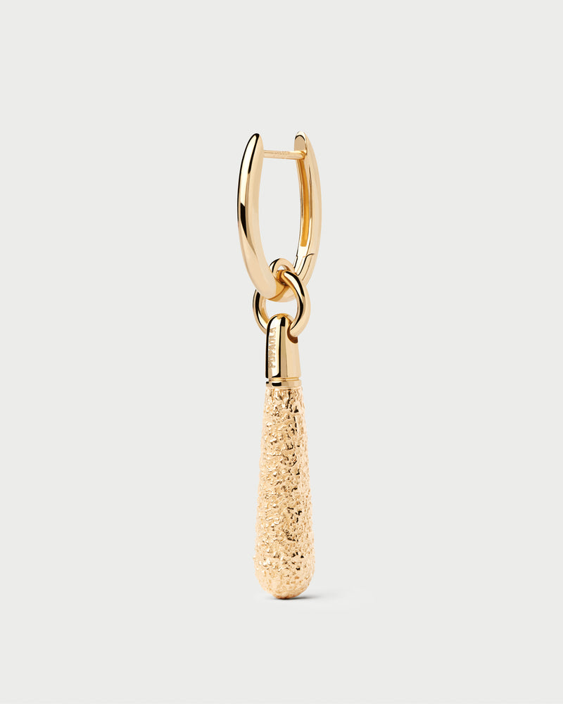 Gold-plated single hoop with a molten texture drop pendant