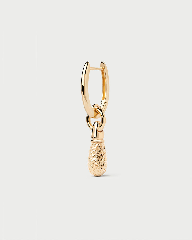 Gold-plated single hoop with a small molten texture drop pendant
