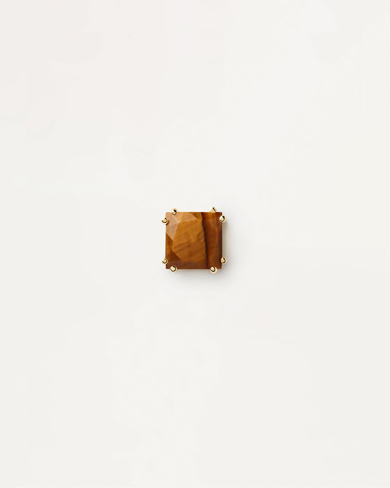 Gold-plated stud ear piercing with brown gemstone in Asscher cut