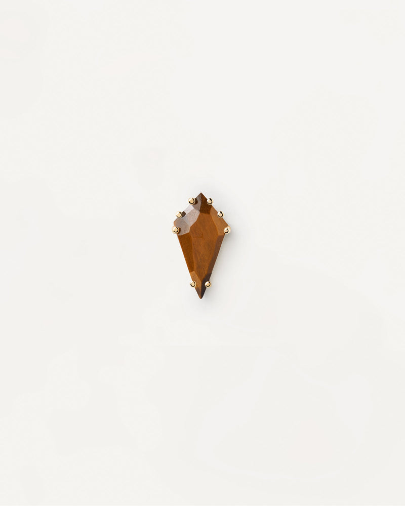 Gold-plated pin ear piercing with brown gemstone in pointy shape