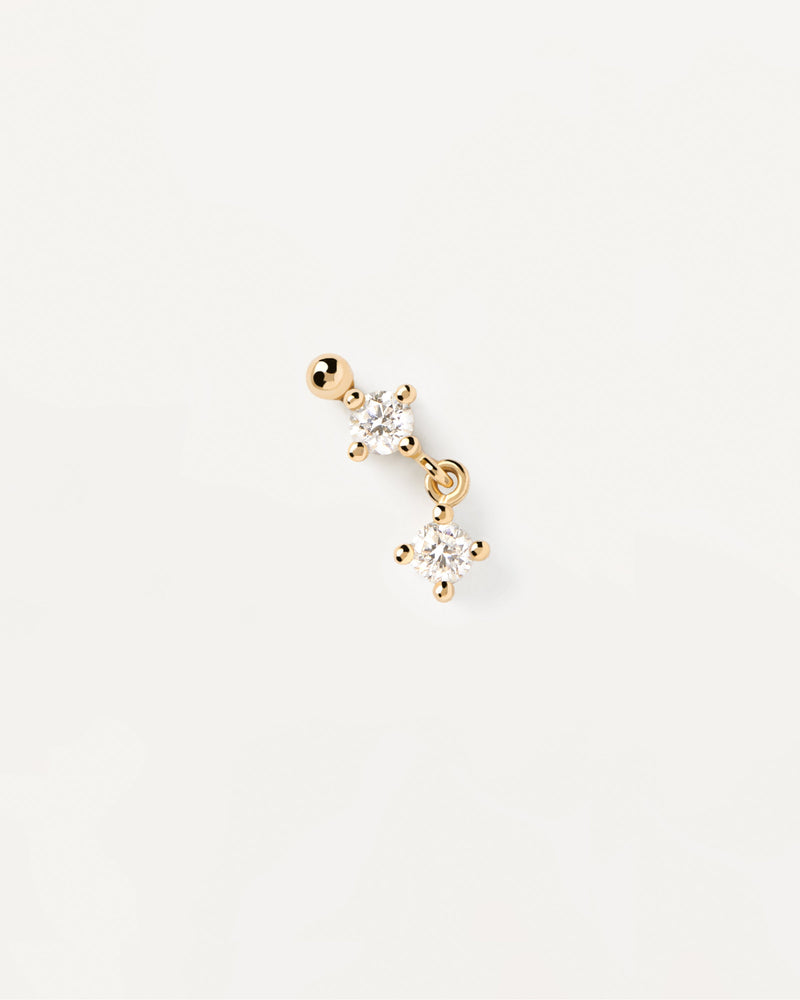Solid yellow gold ear piercing with solid gold ball & two lab-grown diamonds, making 0.12 carat
