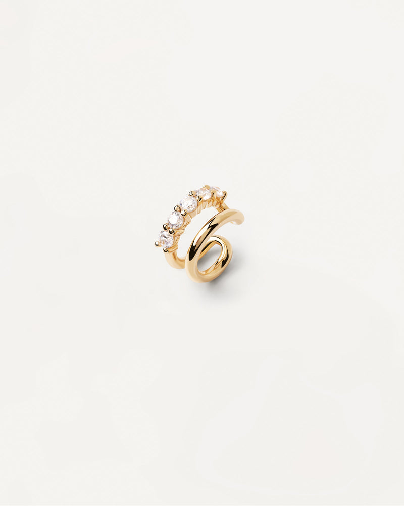 Double gold-plated silver ear cuff set with white zirconia