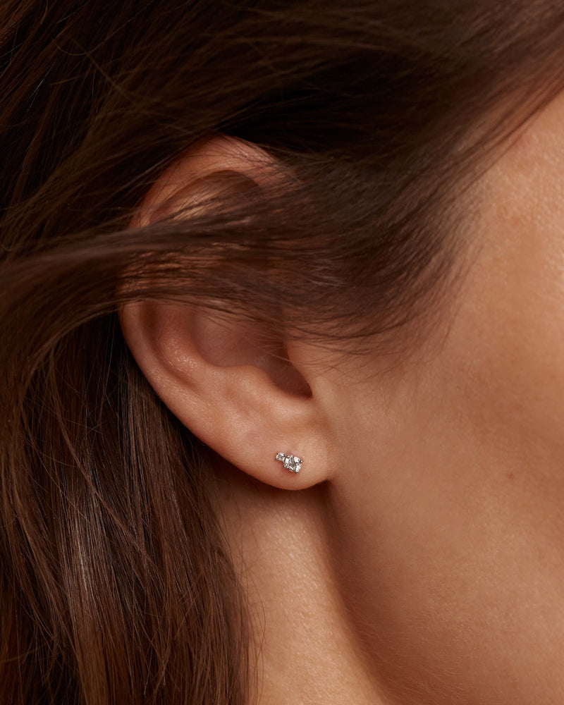 Diamonds and White Gold Solitaire Duo Studs - 
  
    18K White gold / Rhodium silver plating
  
