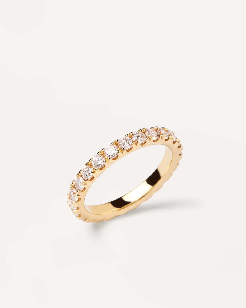 18K yellow gold engagement ring, set with big lab-grown diamonds, equaling 1.55 carats