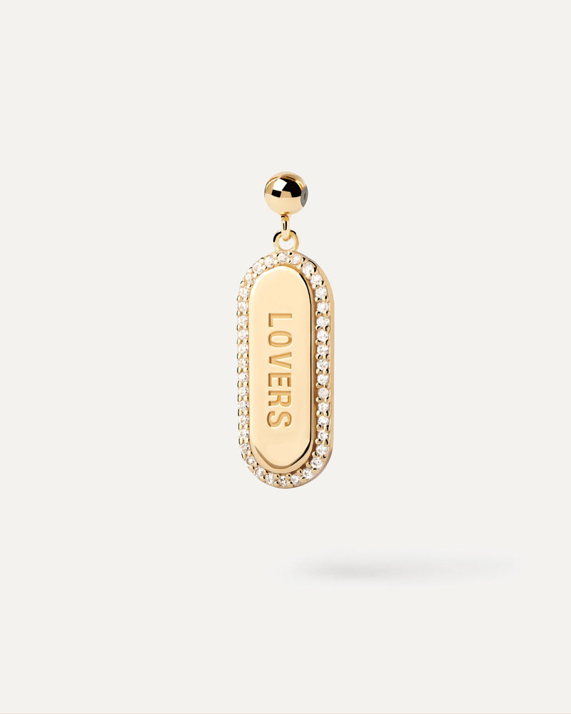 Gold-plated silver oval plate lovers charm for necklace or bracelet