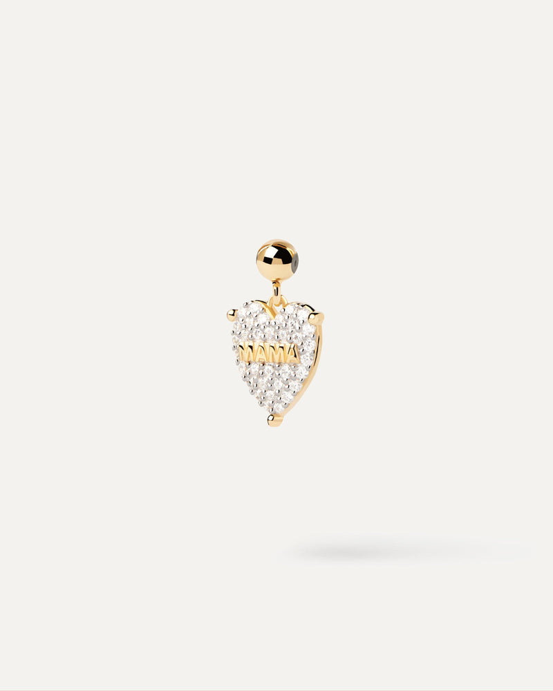 Mother heart-shaped charm with white zirconia for necklace or bracelet