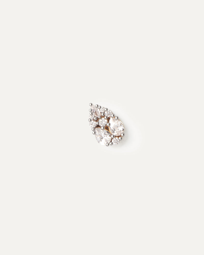 Gold-plated stud earring set with pear shape white zirconia multi-stone cluster
