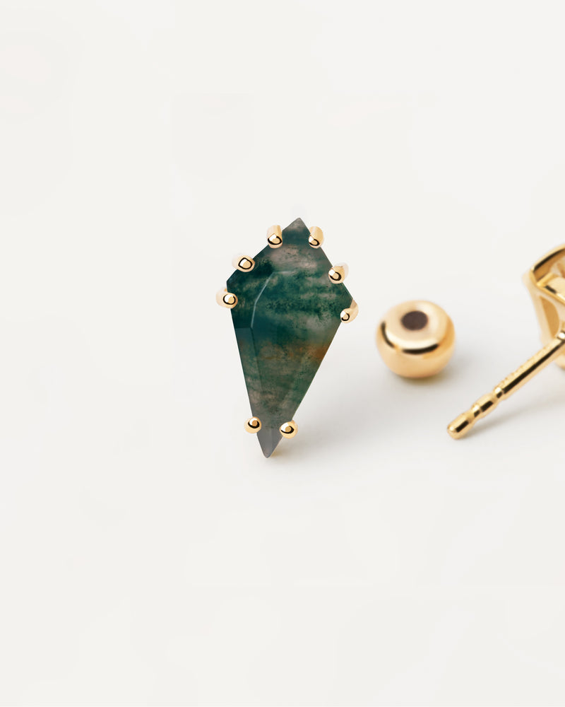 Akiro Moss Agate Single Earring - 
  
    Sterling Silver / 18K Gold plating
  
