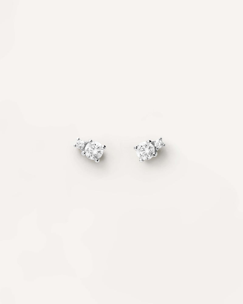 Solid white gold studs with two different sizes lab-grown diamonds of 0.23 carats