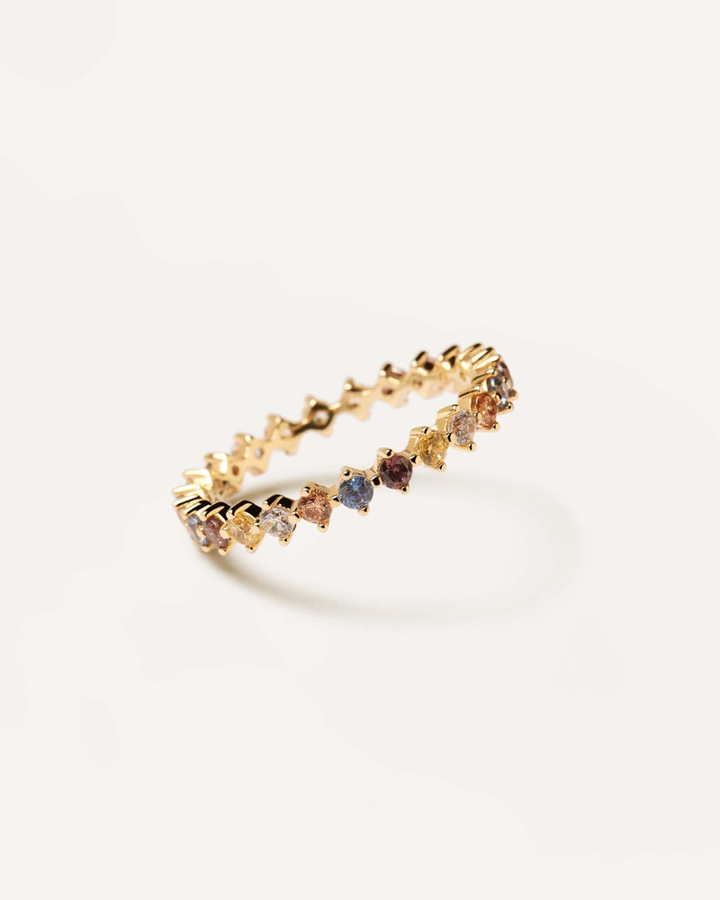 Eternity ring in gold-plated silver with five colorful zirconia