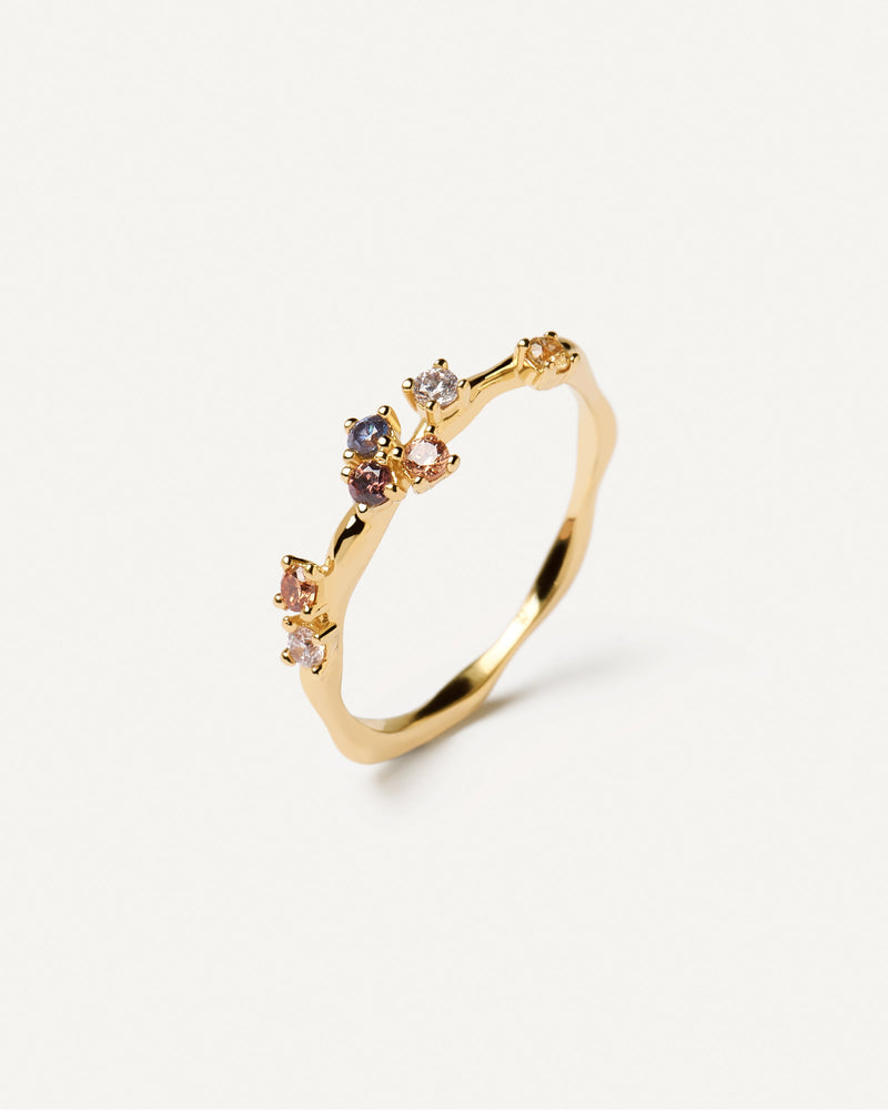Gold-plated silver ring with five color zirconias
