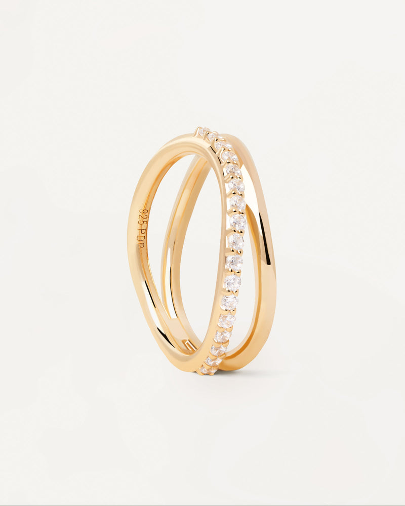 Gold-plated ring with 2 wavy bands: plain and a zirconia eternity band
