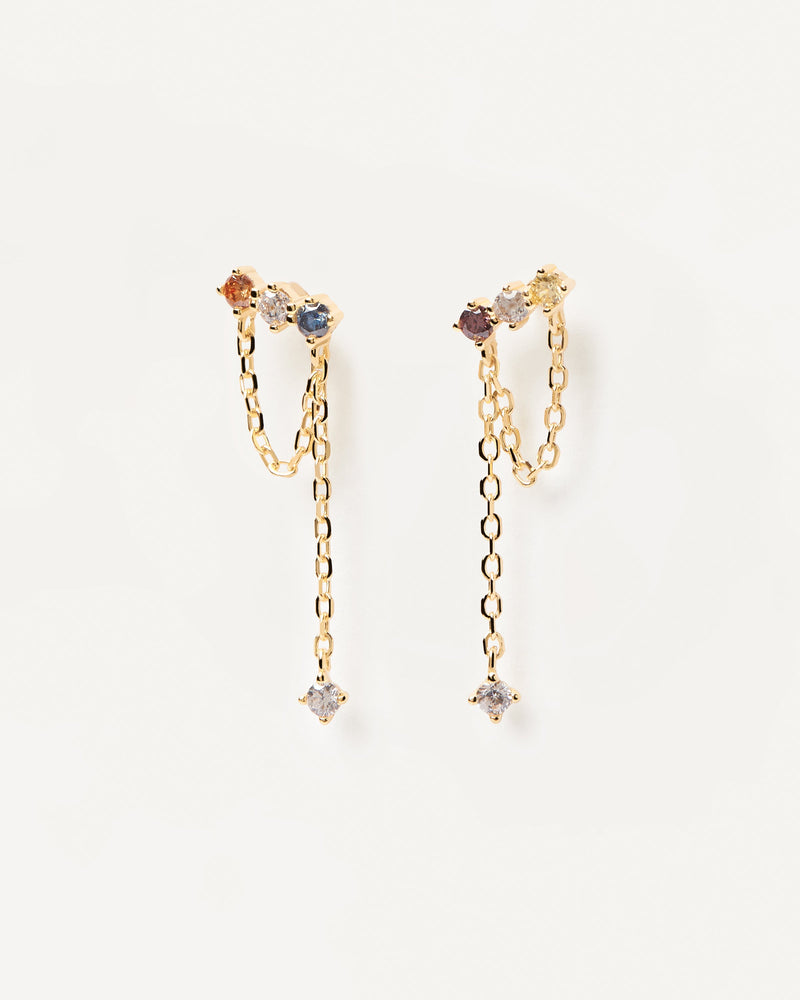 Dainty chain earrings in gold-plated silver with five color stones