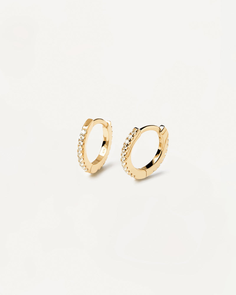 Hoop latch-back earrings in 18k gold plated silver set with white zirconia