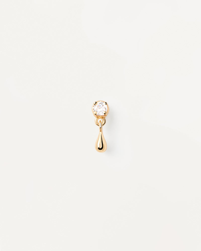 Gold-plated silver ear piercing with white zirconia and small drop pendant