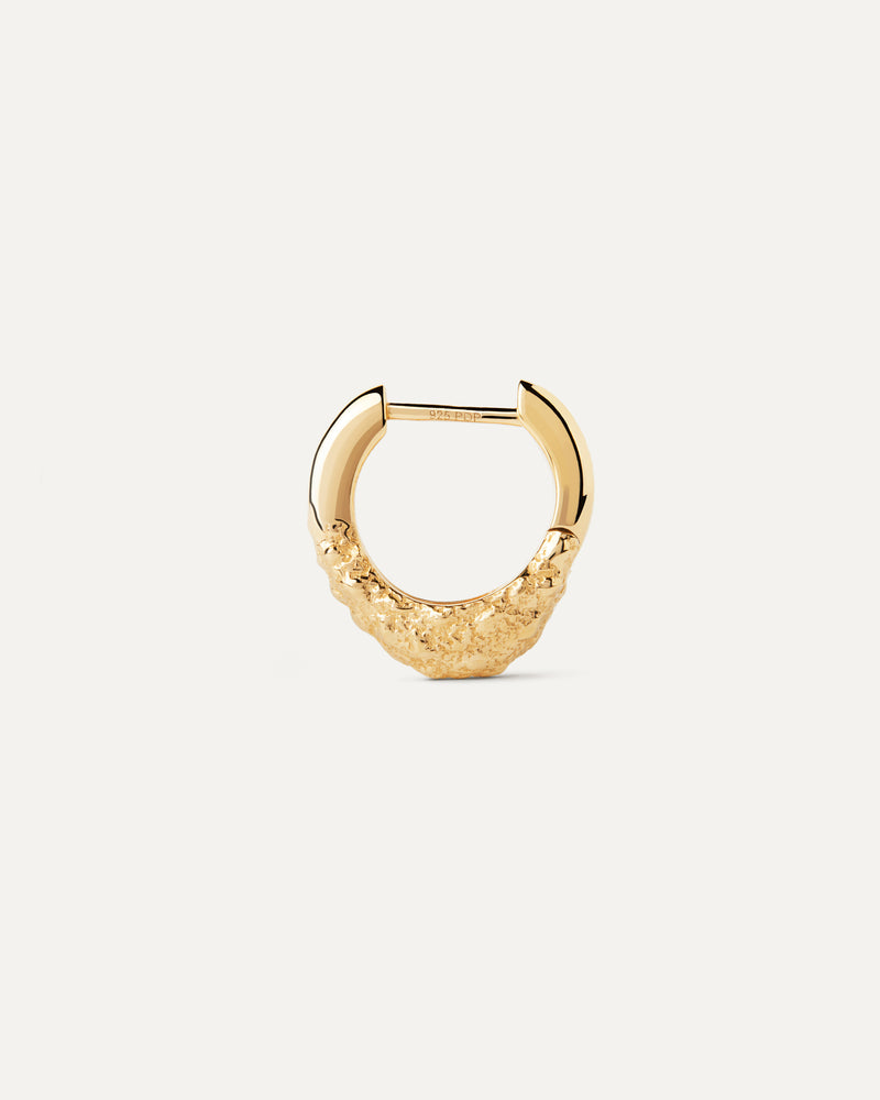 Gold-plated organic shaped single hoop with contrasting molten texture finish
