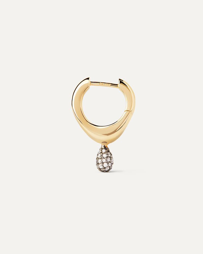 Gold-plated fluid shape single hoop with pavé zirconia drop pendant