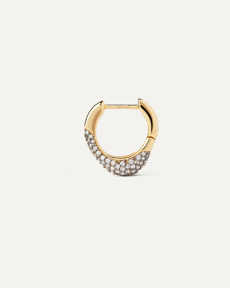 Gold-plated organic shape single hoop with cubic zirconia pavé