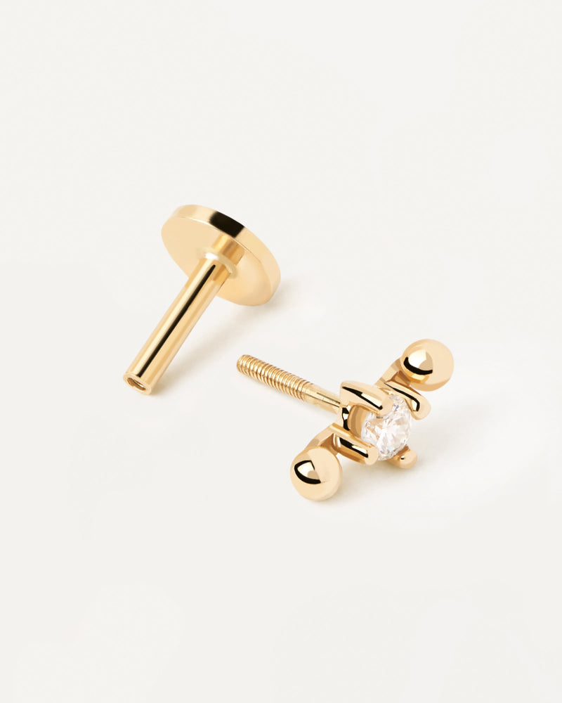 Solid yellow gold ear piercing with solid gold balls & bright lab-grown diamond of 0.06 carat
