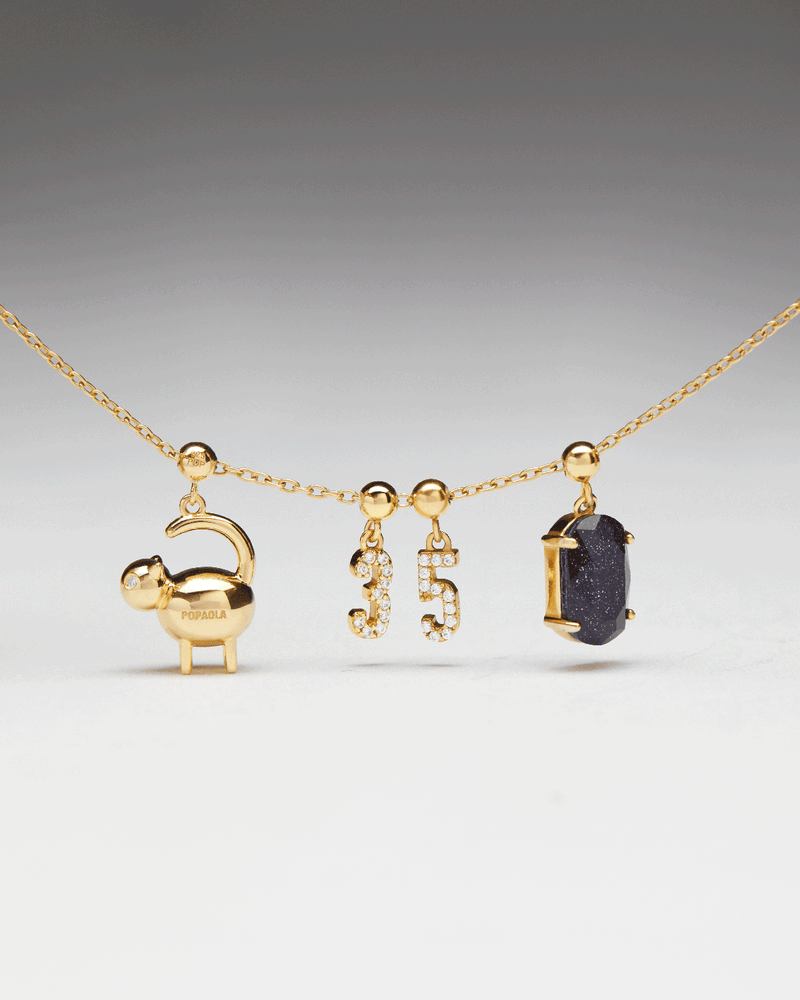 Gold-plated silver 3 number for Charm necklace or bracelet with white zirconia